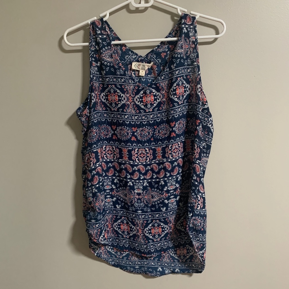 Pink Rose Navy Blue and Pink Blouse Tank